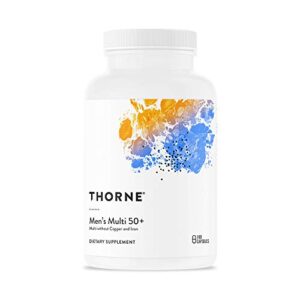 thorne men’s multi 50+ – daily multivitamin and nutrients for men without iron and copper to support healthy, active lifestyle – gluten-free, soy-free – 180 capsules – 30 servings