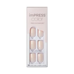 kiss impress color press-on manicure, gel nail kit, purefit technology, short length, “point pink”, polish-free solid color mani, includes prep pad, mini file, cuticle stick, and 30 fake nails