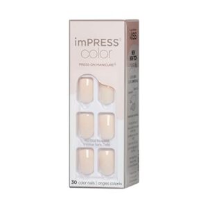 KISS imPRESS Color Press-On Manicure, Gel Nail Kit, PureFit Technology, Short Length, “Point Pink”, Polish-Free Solid Color Mani, Includes Prep Pad, Mini File, Cuticle Stick, and 30 Fake Nails