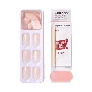 KISS imPRESS Color Press-On Manicure, Gel Nail Kit, PureFit Technology, Short Length, “Point Pink”, Polish-Free Solid Color Mani, Includes Prep Pad, Mini File, Cuticle Stick, and 30 Fake Nails