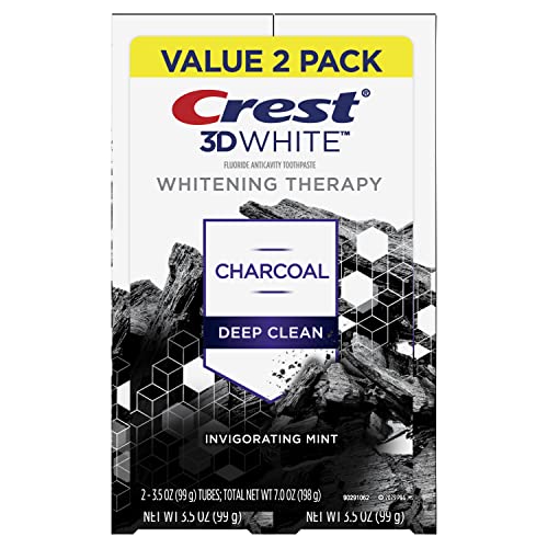 Crest 3D White Whitening Therapy Charcoal Deep Clean Fluoride Toothpaste, Invigorating Mint, 3.5 Ounce, Pack of 2