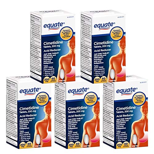 Cimetidine 200 mg - Heartburn Relief, Stomach Acidity Reducer by Equate, 60 Tablets (Pack of 5)