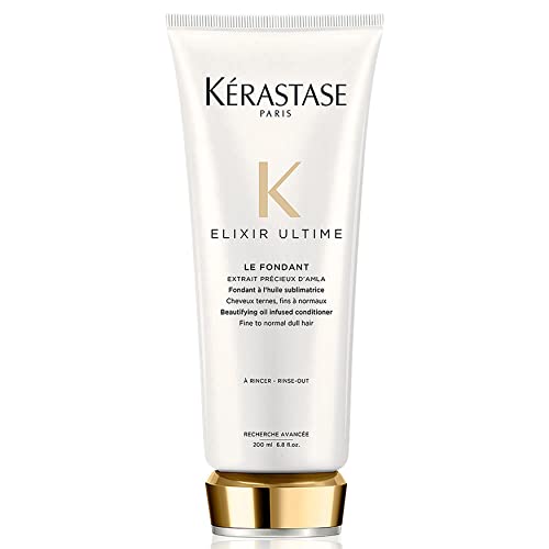 Kerastase Elixir Ultime Oil-Infused Conditioner | For Normal to Dry Dull Hair | Anti-Frizz & Shine Activating | With Camellia & Argan Oils | Le Fondant | 6.8 Fl Oz