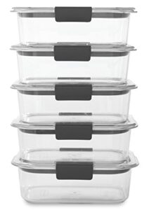 rubbermaid 10-piece brilliance food storage containers with lids for lunch, meal prep, and leftovers, dishwasher safe, 3.2-cup, clear/grey, 5-pack