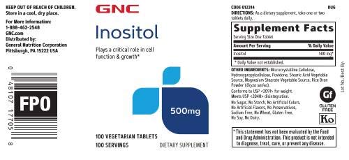 GNC Inositol 500mg, 100 Tablets, Supports Cell Function and Growth