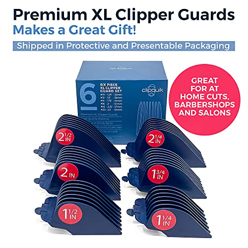 Clipquik Premium XL Clipper Guards, Strong & Sturdy 2.5 inch, 2.25", 2", 1.75", 1.5", 1.25" (#20, #18, #16, #14, #12, #10) Extra Long, Large Guide Comb Set Fits Most Wahl Full Size Hair Clippers