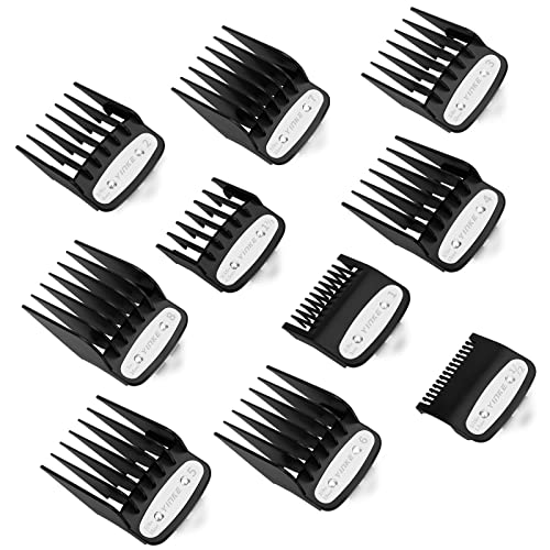 YINKE Clipper Guards Premium for Wahl Clippers Trimmers with Metal Clip - 10 Cutting Lengths from 1/16”to 1”(1.5-25mm) Fits All Full Size Wahl Clippers (pack of 10) (black)