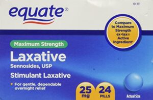equate – laxative, maximum strength, sennosides 25 mg, 24 pills (compare to ex-lax)