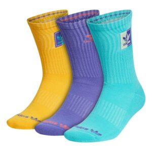 adidas originals men’s mixed graphics cushioned crew socks (3-pair), semi mint rush green/purple/active gold, large