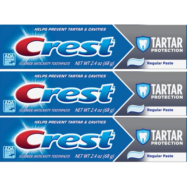 Crest Tartar Protection & Anticavity Toothpaste with Fluoride, Regular Paste, 2.4oz (Pack of 3)