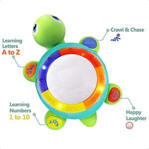 iPlay, iLearn Baby Musical Turtle Toy, Spanish English Bilingual Learning, Toddler Crawling Toys W/ Light & Sound, Infant Development Educational Birthday Gifts 6 7 8 9 10 12 Month 1 Year Old Boy Girl