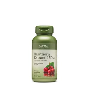 gnc herbal plus hawthorn extract 150mg, 100 capsules, supports heart health