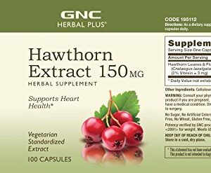 GNC Herbal Plus Hawthorn Extract 150mg, 100 Capsules, Supports Heart Health