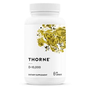 thorne vitamin d-10,000 – vitamin d3 supplement – 10,000 iu – support healthy teeth, bones, muscles, cardiovascular, and immune function – gluten-free, dairy-free, soy-free – 60 capsules