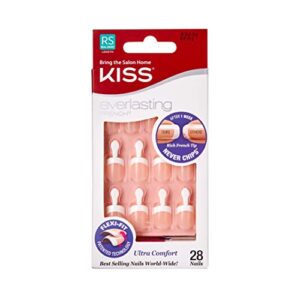 kiss everlasting french nail manicure, chip-free with flexi-fit technology, real short, endless”, nail kit with pink nail glue (net wt. 2 g / 0.07oz.), mini file, manicure stick, and 28 fake nails