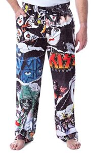 kiss men’s rock band magazine rip photo art adult loungewear pajama pants (medium) multi