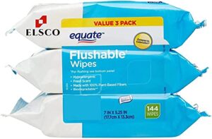 equate fresh scent flushable wipes with fresh scent, hypoallergenic, 144 wipes total, ( pack of 3 ), white