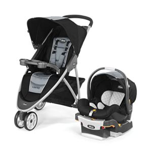 chicco viaro quick-fold travel system, includes infant car seat and base, stroller and car seat combo, baby travel gear | techna/black/silver