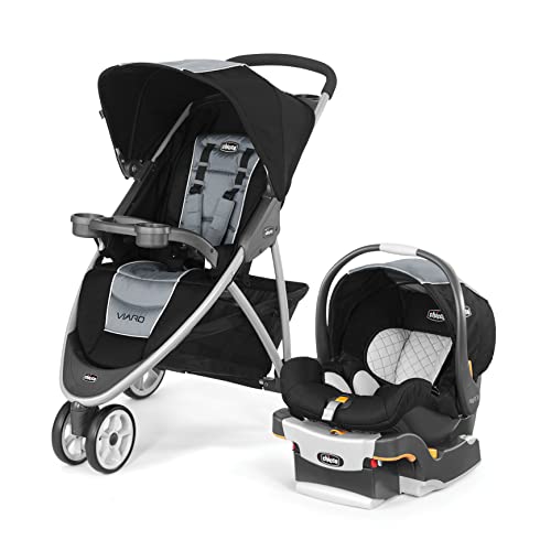 Chicco Viaro Quick-Fold Travel System, Includes Infant Car Seat and Base, Stroller and Car Seat Combo, Baby Travel Gear | Techna/Black/Silver