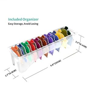 10 Professional Hair Clipper Guards Cutting Guides Fits for Most Wahl Clippers with Organizer, Color Coded Clipper Combs Replacement - 1/16" to 1"