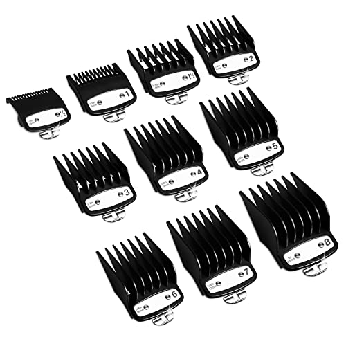 Professional Hair Clipper Guards Guides 10 Pcs Coded Cutting Guides #3170-400- 1/8” to 1 fits for All Wahl Clippers(Black-10 pcs)