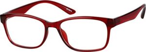 zenni blue light blocking reading glasses for women and men, red rectangle fframe light eyewear, durable hinge, 2.00 magnification