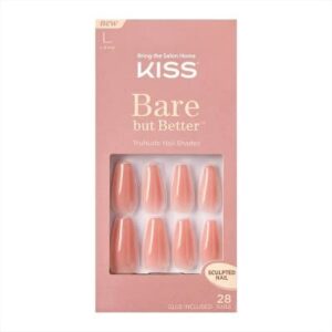 kiss bare but better trunude fake nails nude nail shades manicure set, nude glow’, 28 chip proof, smudge proof glue-on nails
