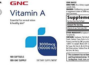 GNC Vitamin A 3000mcg (10000IU), 180 Softgels, Promotes Normal Vision and Healthy Skin