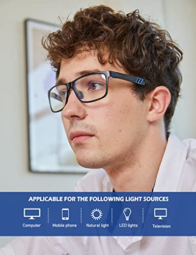 ANYLUV Blue Light Blocking Glasses Men Computer Gaming Glasses Rectangle Metal frame Anti Eyestrain UV400 Clear Lens