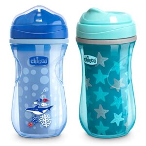 chicco insulated rim spout trainer spill free baby sippy cup 9 oz. – two pack, blue/teal