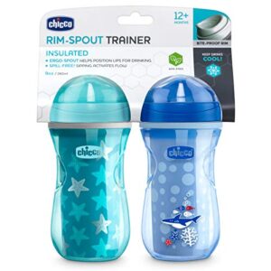 Chicco Insulated Rim Spout Trainer Spill Free Baby Sippy Cup 9 oz. - Two Pack, Blue/Teal