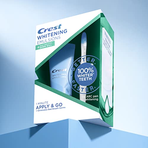 Crest Whitening Emulsions + Bad Breath Germ Kill Leave-On Teeth Whitening Gel Kit with Wand Applicator and Stand, Apply & Go, 0.88oz