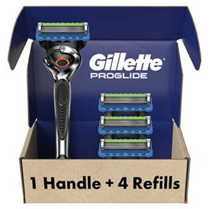 gillette fusion proglide razors for men, 1 gillette razor, 4 razor blade refills, shields against skin irritation
