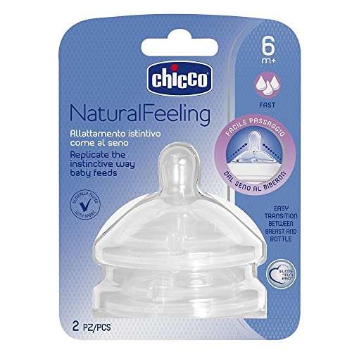 Chicco Tétine Silicone Natural Feeling Flux Rapide Bout Allongé x 2 6 Mois+