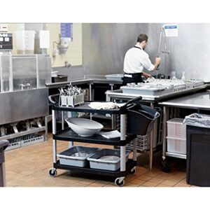 Rubbermaid Commercial Products Heavy Duty 3-Shelf Rolling Service/Utility/Push Cart, 300 lbs. Capacity, Black, for Foodservice/Restaurant/Cleaning (FG409100BLA)