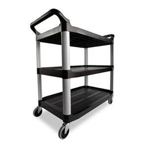 Rubbermaid Commercial Products Heavy Duty 3-Shelf Rolling Service/Utility/Push Cart, 300 lbs. Capacity, Black, for Foodservice/Restaurant/Cleaning (FG409100BLA)