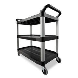 Rubbermaid Commercial Products Heavy Duty 3-Shelf Rolling Service/Utility/Push Cart, 300 lbs. Capacity, Black, for Foodservice/Restaurant/Cleaning (FG409100BLA)