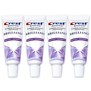 crest 3d white brilliance toothpaste, vibrant peppermint, travel size 0.85 oz (24g) – pack of 4