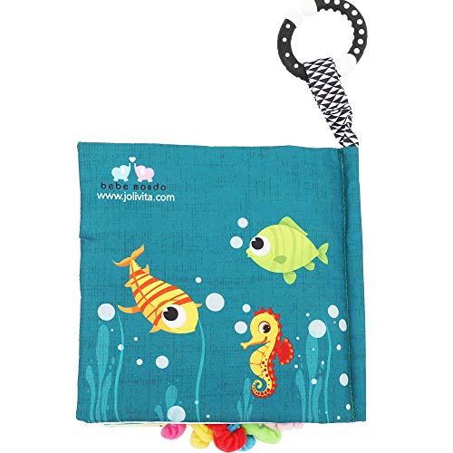 Fish Baby Books Toys, Touch and Feel Crinkle Soft Cloth Books for Babies,Toddlers,Infants,Kids Activity Early Education Toy, Shark Tails Teething Toys Teether Ring, Baby Book Octopus, Ocean Sea Animal