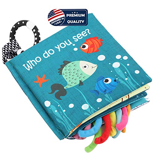 Fish Baby Books Toys, Touch and Feel Crinkle Soft Cloth Books for Babies,Toddlers,Infants,Kids Activity Early Education Toy, Shark Tails Teething Toys Teether Ring, Baby Book Octopus, Ocean Sea Animal