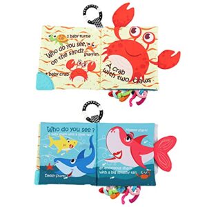 Fish Baby Books Toys, Touch and Feel Crinkle Soft Cloth Books for Babies,Toddlers,Infants,Kids Activity Early Education Toy, Shark Tails Teething Toys Teether Ring, Baby Book Octopus, Ocean Sea Animal