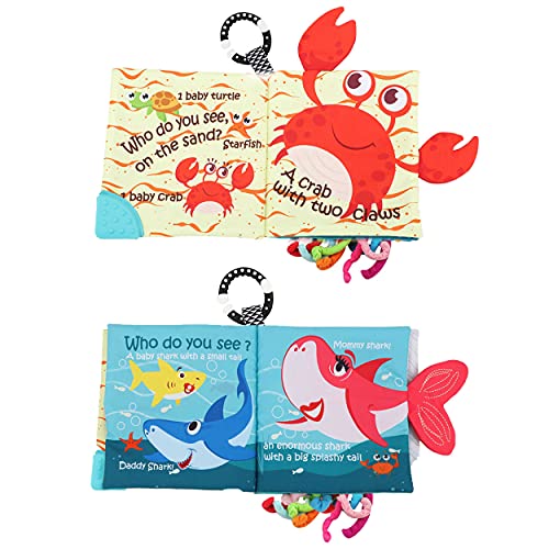 Fish Baby Books Toys, Touch and Feel Crinkle Soft Cloth Books for Babies,Toddlers,Infants,Kids Activity Early Education Toy, Shark Tails Teething Toys Teether Ring, Baby Book Octopus, Ocean Sea Animal