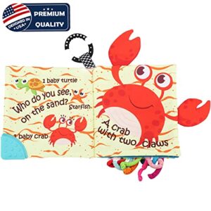 Fish Baby Books Toys, Touch and Feel Crinkle Soft Cloth Books for Babies,Toddlers,Infants,Kids Activity Early Education Toy, Shark Tails Teething Toys Teether Ring, Baby Book Octopus, Ocean Sea Animal
