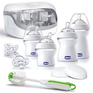 chicco naturalfit baby bottles all you need starter set with bottle sterilizer, bottle brush, orthodontic pacifiers and storage lids