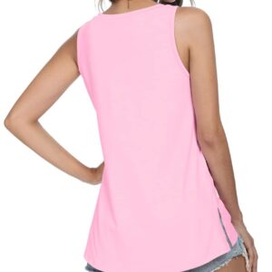 LONGYUAN Ladies Tunic Sleeveless Casual T shirts V Neck Tank Tops Soft Loose Fit Blouses Pink,Small