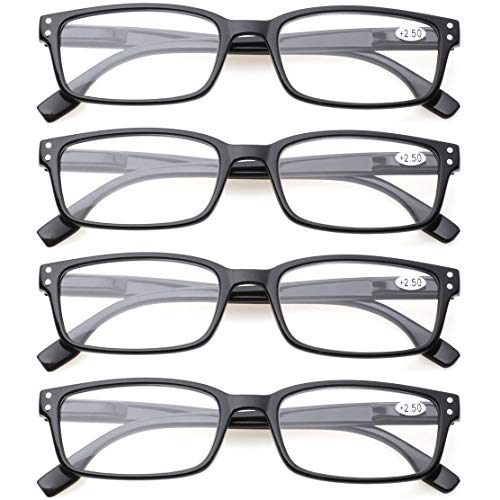 Kerecsen READING GLASSES 4 Pack Spring Hinge Comfort Readers Plastic Includes Sun Readers (4 Pack Black, 1.25)