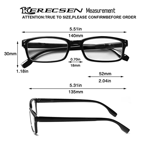 Kerecsen READING GLASSES 4 Pack Spring Hinge Comfort Readers Plastic Includes Sun Readers (4 Pack Black, 1.25)