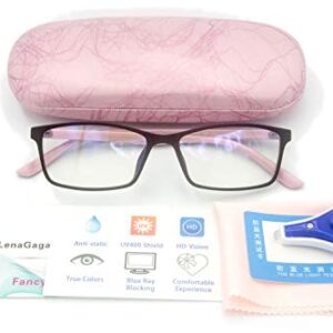 Women Anti Blue Light Glasses Block Eye Strain Glare with Case Tester, Gaming Computer Glasses Blue Light Block Glasses Filter UV Blocker Clear Lens Small Face Narrow Rectangle Nerd Frame Pink Black