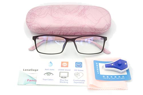 Women Anti Blue Light Glasses Block Eye Strain Glare with Case Tester, Gaming Computer Glasses Blue Light Block Glasses Filter UV Blocker Clear Lens Small Face Narrow Rectangle Nerd Frame Pink Black