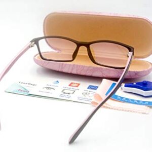 Women Anti Blue Light Glasses Block Eye Strain Glare with Case Tester, Gaming Computer Glasses Blue Light Block Glasses Filter UV Blocker Clear Lens Small Face Narrow Rectangle Nerd Frame Pink Black